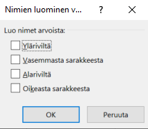 Kuvakaappaus Nimien luominen valinnasta -ikkunasta.